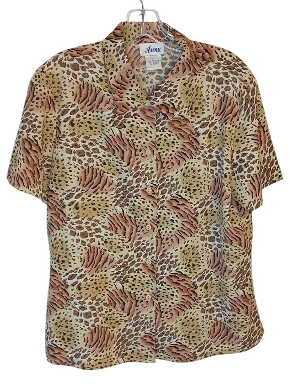 Anna Vintage Short-Sleeve Button-Down Blouse Size Large